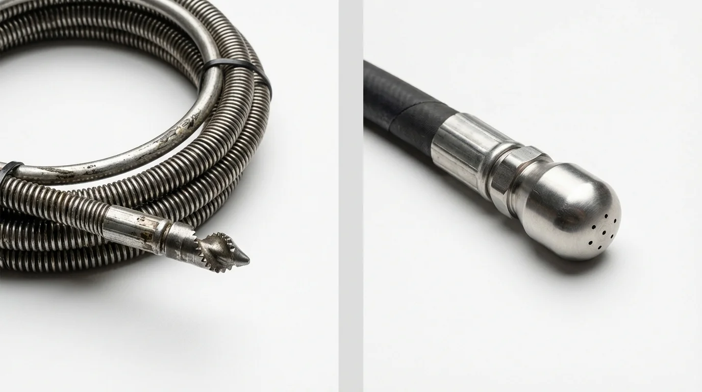 Drain snake cable and hydro jetting nozzle used for drain cleaning in Albion, NE