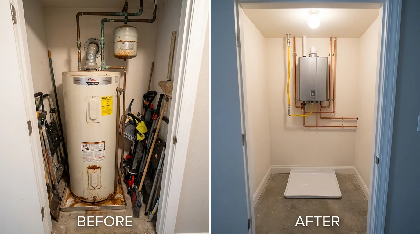 Tank water heater versus wall-mounted tankless unit comparison for Albion, NE homeowners